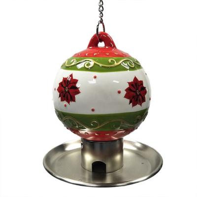 China Outdoor Ceramic Christmas Ball Metal Bird Feeder With Plated Stamping Iron Food Plate for sale