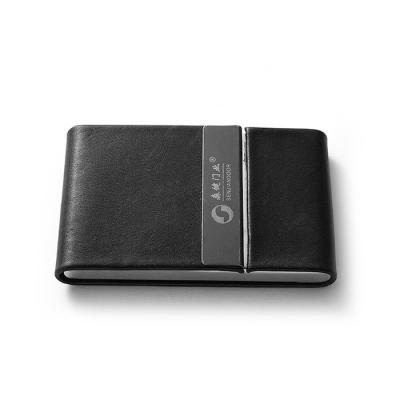 China Portable Imitation Black PU Leather Aluminium Card Wallet Name Card Stand for sale