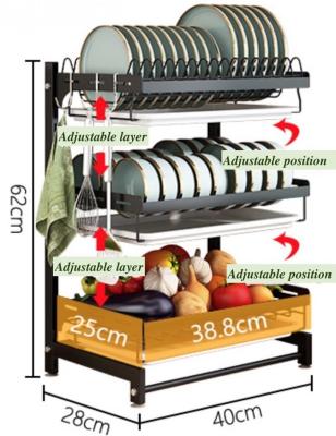 China Compact 400*280*620mm Stainless Steel Kitchenwares SGS 3 Layer Dish Rack Organizer for sale