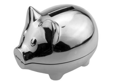 China Laser Engraving Metal Houseware Zinc Alloy Silver Plated Mini Coin Bank for sale