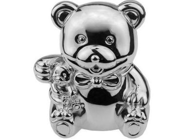 China Cute Silver Plated Teddy Bear Coin Bank Die Casting 105*85*118mm for sale