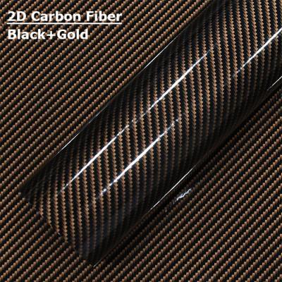 China High Gloss Carbon Fiber Vinyl Wrap Black Gold 2D Texture 200mic Film Thickness for sale
