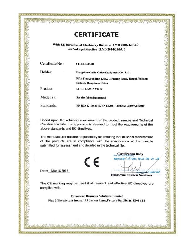 CE - Hangzhou Caide Office Equipment Co., Ltd.