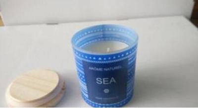 China Decor & blue printed glass scented candle with ocean  fragrance and  package of gift box for sale