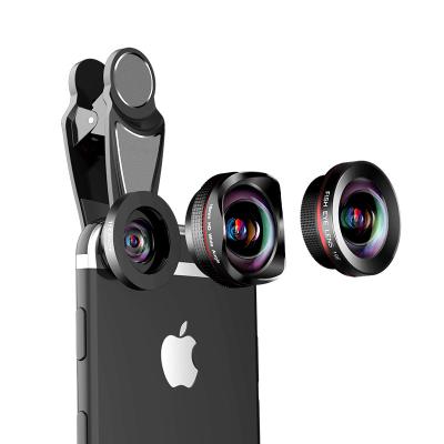 China 16MM 4K HD No Distortion Wide angle 15x macro  198 fisheye 3 in 1 mobile phone lens for sale