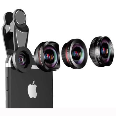 China 4 in 1 wide angle macro fisheye 2x zoom telephoto lens kit for universal smartphones for sale