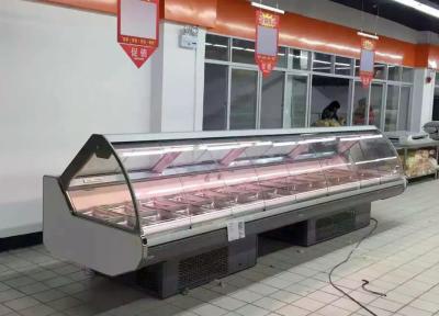 China Refrigerador de enfriamiento de la exhibición de la tienda de delicatessen de la fan, refrigerador abierto de la tienda de delicatessen para la exhibición de la carne del supermercado en venta