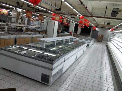 China Commercial Deep Supermarket Island Freezer , Seafood Sliding Door Freezer for sale