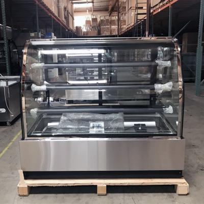China 3 Reihen-Edelstahl gekühlte Bäckerei-Einkommen-Schaukasten-Kühlvorrichtung mit LED-Beleuchtung zu verkaufen