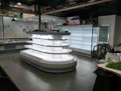 China Grossmarkt-runde Insel-offener Anzeigen-Kühlschrank mit weißer LED-Beleuchtung zu verkaufen