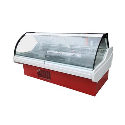 China Supermarket Deli Cooler Showcase Refrigerated Serve Over Counter With Curved Glass Panel for sale