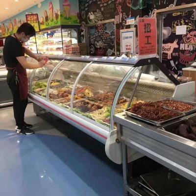 China 2000mm Wide Refrigerated Deli Display Fridge Meat Display Counter Carel Digital Thermostat for sale