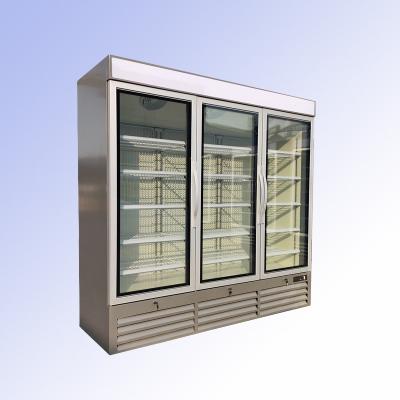 China Triple Door Commercial Upright Merchandiser Freezer 220V 50H 1380L Display Volume for sale