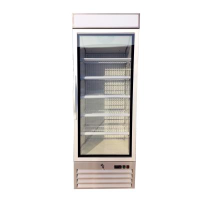 China Single Glass Ice Cream Upright Display Freezer With LED Canopy And Embraco Compressor for sale