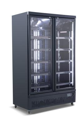 China Black Double Swing Glass Door Reach In Freezer With R290 Refrigerant Auto Defrosting for sale