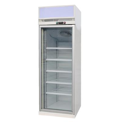 China Top Mounted Single Door Upright Glass Door Freezer With LED Lighted Sign for sale