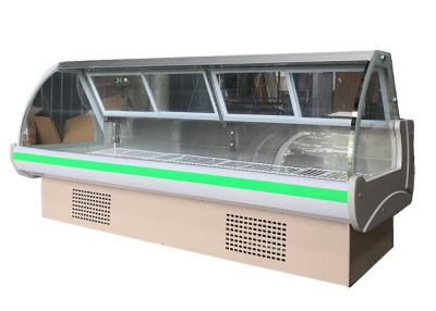 China Refrigerated Cold Deli Showcase Cooler 2.5m Static Cooling meat showcase With Front Fixed Glass for sale