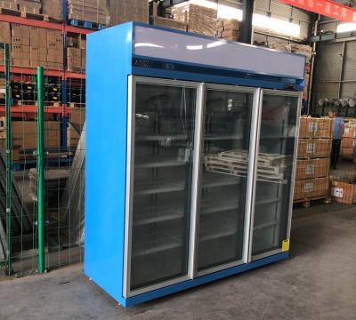 China R290 1260L 3 Glass Door 5pcs Up Shelf Top Mount Freezer Blue Color for sale