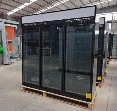 China R290 refrigerador de vidro da porta da verticalidade do supermercado 1260L três com diodo emissor de luz à venda