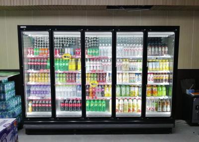 China 2000L Grab And Go Upright Display Fridge Adjustable Shelving With 5 Glass Door for sale