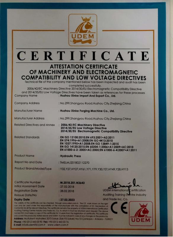 EN ISO 121..:20:2010; EN 693:2001+A2:2011 - Huzhou Xinke Forging Machine Co., Ltd