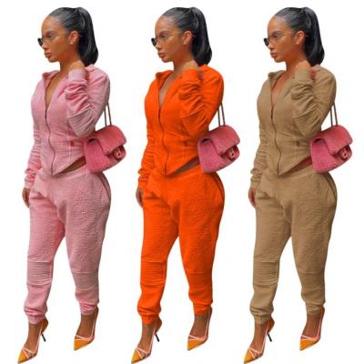 China Casual Autumn Ladies Jogging Suits Hoodied Zipper Top And Pants for sale
