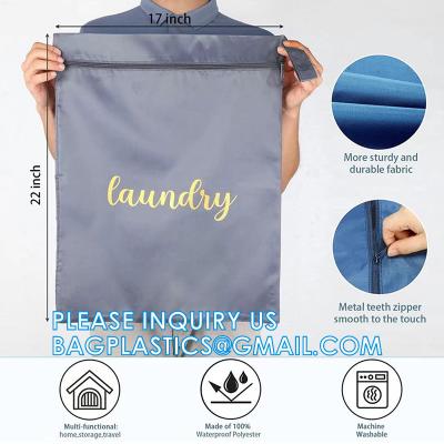 China Recycle Zippered Foldable Laundry Bag Logo Extra Large Travel Laundry Bag with Handles and Drawstring Closure for sale