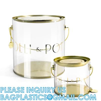 Cina Plastic Tin Cans, For Crafts, Decorating, Baby/Wedding Shower Decor, Quart Size Clear Plastic Paint Cans in vendita