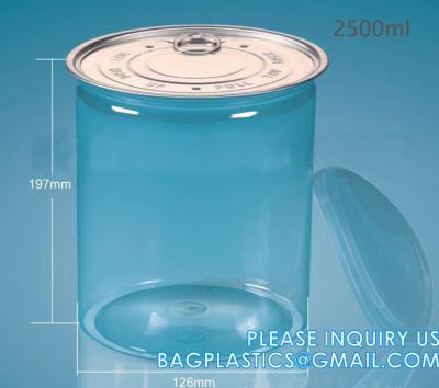 China Multi Sizing 180ml To 2500ml Plastic Pop Top Cans For Food With Easy Open Lids Pet Jar, Ring Pull Top Can for sale