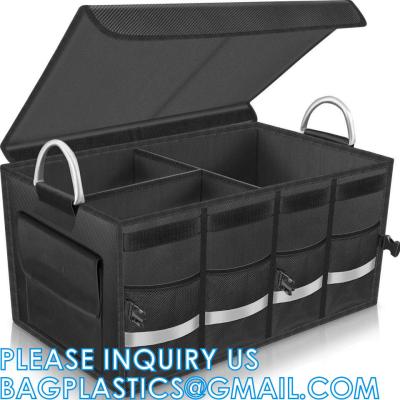 China Trunk Cargo Organizer Durable Storage Collapsible Multi Compartments With Aluminium Alloy Handle Reflective Strip for sale