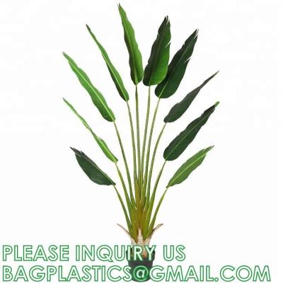 China Artificial Bird of Paradise Plants 6 Ft Fake Tropical Palm Tree with Trunks in Pot and Woven Seagrass Belly Basket for sale