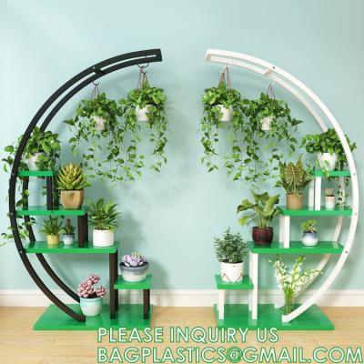 China Metal Plant Stand Creative Half Moon Shape Ladder Flower Pot Stand Rack for Home Patio Lawn Garden Balcony Holder for sale
