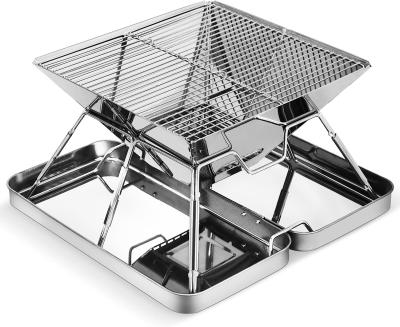 China Picnic Outdoor Charcoal Barbecue Grill, Portable Charcoal Grill, Folding Stainless Steel Camping Fire Pit for sale