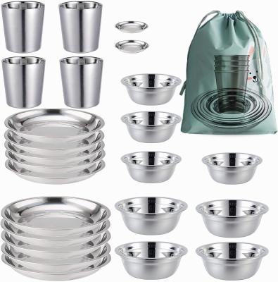 China Stainless Steel Camping Plates Cups And Bowls Set. Camping Dish Set, Camping Mess Kits, Dinnerware Set for sale