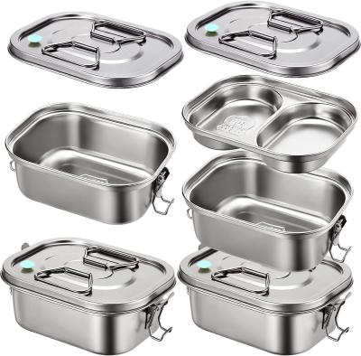 China Stainless Steel Bento Box Metal Lunch Box Containers Leak-proof For Adults Dual Tiers Metal Lunch Box Container for sale