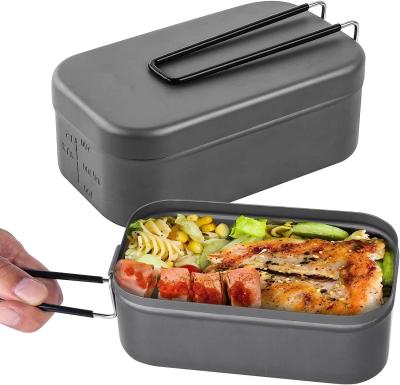China Mess Tin Camping Bento Box Military Camping Cookware Kit Lunch Container Steaming Rack Set with Storage Bag Picnic for sale