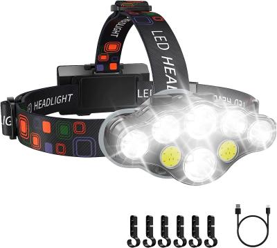 China Rechargeable Headlamp, 8 LED 18000 Lumen Bright Headlamp with Red Light, IPX4 Waterproof USB Headlight, Head Lamp for sale