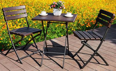 China Factory Wholesale HDPE Plastic Wooden Design Coffee Lounge Patio Portable Foldable Plastic Garden Table Set for sale