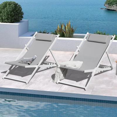 China Outdoor Folding Beach Sling Chairs Set, Aluminum Patio Lounge Chair, Portable Beach Chairs, Adjustable Reclining for sale