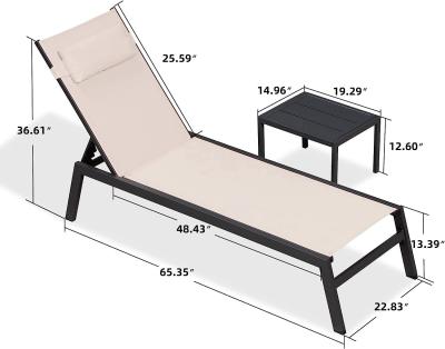China Outdoor Lounge Chair Set Aluminum Patio Chaise Lounger Side Table and Pillow Outside Pool Beach Sunbathing Tann for sale