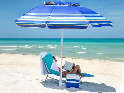 China Heavy Duty High Wind Beach Umbrella Parasols Sand Anchor & Tilt Sun Shelter, UV 50+ Protection Outdoor Sunshade for sale