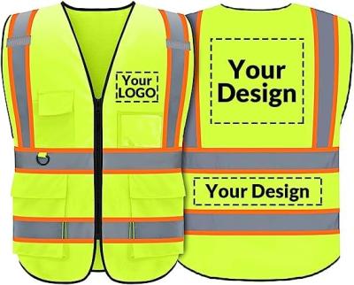 China Custom Safety Vest with Logo,Custom Your Logo in High Visibility Reflective Vest Work Wear with Zipper & 5 Pocket for sale