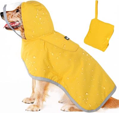 China Dog Waterproof Raincoat with Poncho Hoodie, High Reflective Adjustable Yellow Pet Rain Jacket with Leash Hole for sale
