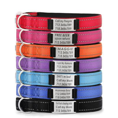 China Personalized Nylon Dog Collar Multi Color Durable Pet Collar with Laser Engrave Customized Name Plate for sale