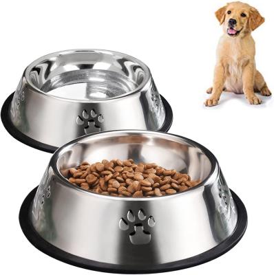 China Stainless Steel Dog Bowls, Dog Feeding Bowls, Dog Plate Bowls with Rubber Base,Small Pet Feeder Water Bowls for sale