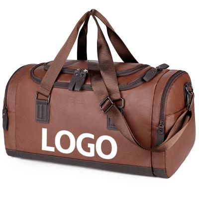 China Custom Print Vintage Waterproof PU Leather Outdoor Handbag Shoulder Weekend Gym Luggage Travel Duffel Bag for Men for sale
