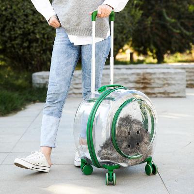 China Transparent Capsule Pet Bag Carrier Luggage Case Transparent Trolley Case With Trolley Wheels for sale