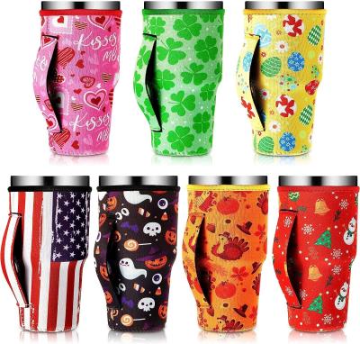 China Neoprene Tumbler Holder Drinks Cover Cup Carrier Pouch With Shoulder Strap Insulated Cup Sleeves Party Supplies for sale