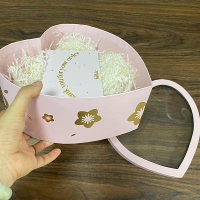 China Custom Emballage Big Packaging Carton Pink Heart Shape Gift Paper Boxes With Pvc Clear Window On Lid For Flowers for sale