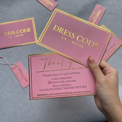 China Gold Foil Printed Hangtag High Quality Custom Paper Brand Apparel Product Tags, Logo Pink Tag String Clothing Hangtag for sale